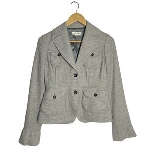 Banana Republic Women Wool Jacket Oatmeal Gray Herringbone Coat Pockets blazer